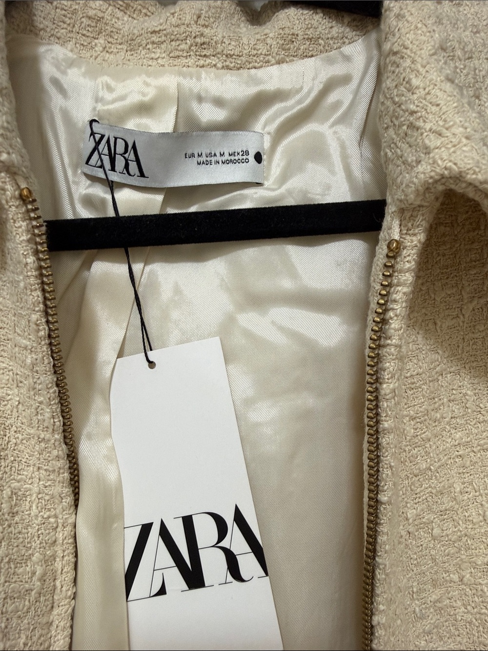 ZARA Cream Tweed Cropped Blazer Jacket - Picture 3 of 5